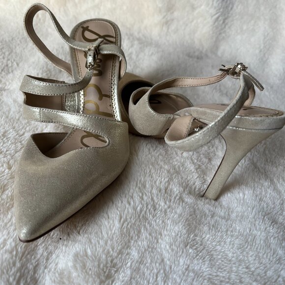 Sam Edelman pointed toe strappy heels Size 7 Gold - Picture 2 of 9
